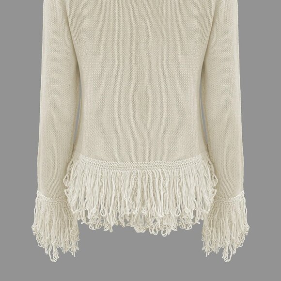 Cream Loop Fringes Knitted Cardigan Jacket M - Picture 6 of 7